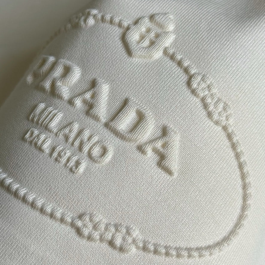 Prada Logo Cotton T-Shirt in Beige, Size XL