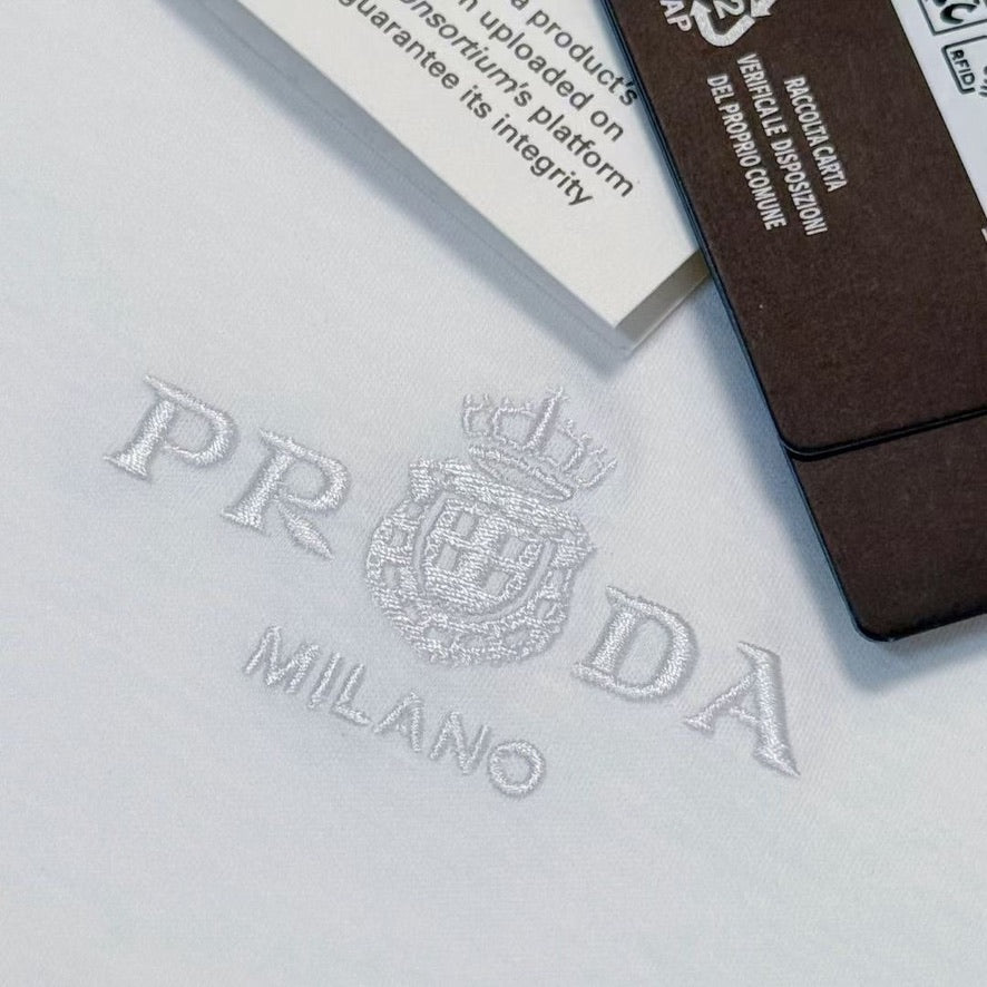 Prada Embroidered Logo Cotton T-Shirt, Size S/M/L/XL/XXL