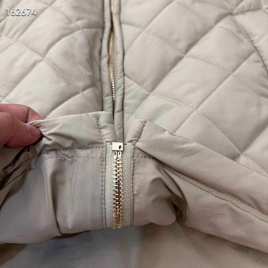 Miu Miu Technical Fabric Blouson Padded Jacket in Sabbia, Size S/M/L