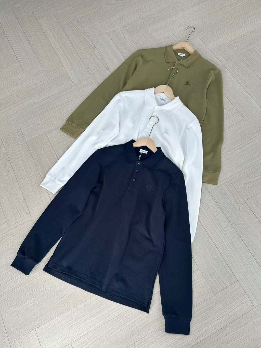 Burberry Long Sleeve Cotton Polo Shirt in Green/White/Blue, Size S/M/L/XL/XXL
