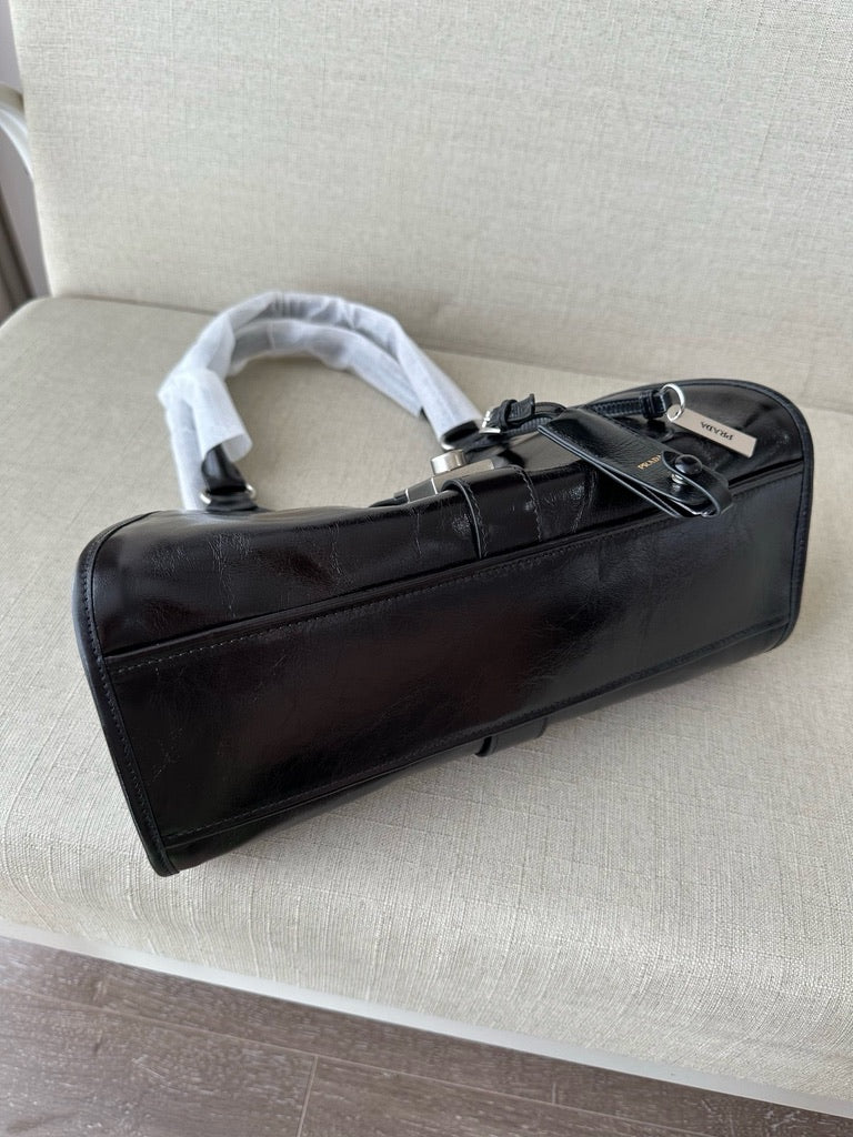 Prada Medium Leather Tote Bag in Black (12.5 x 8 x 6 in)