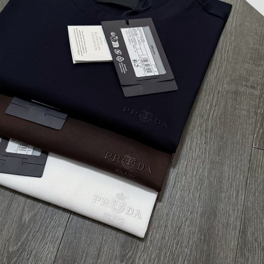 Prada Embroidered Logo Cotton T-Shirt, Size S/M/L/XL/XXL
