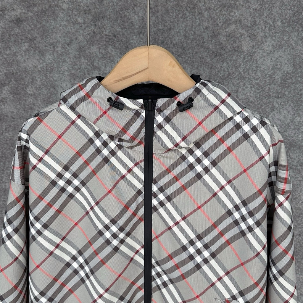 Burberry Reversible Check Jacket in Beige/Blue/Gray, Size XS/S/M/L