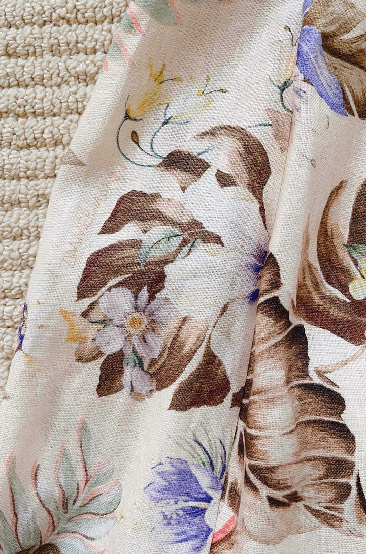 Zimmermann Bow-Embellished Cutout Floral-Print Linen Midi Dress, Size AU 0P/0/1/2/3