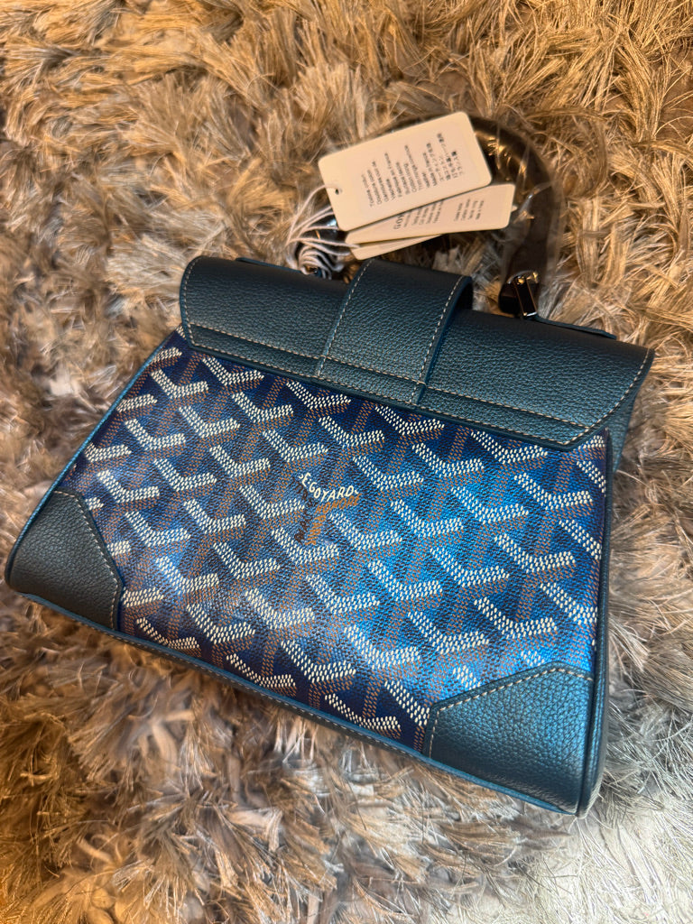 Goyard Mini Saigo Top Handle Bag in Blue (8 x 6.5 x 2.5 in)
