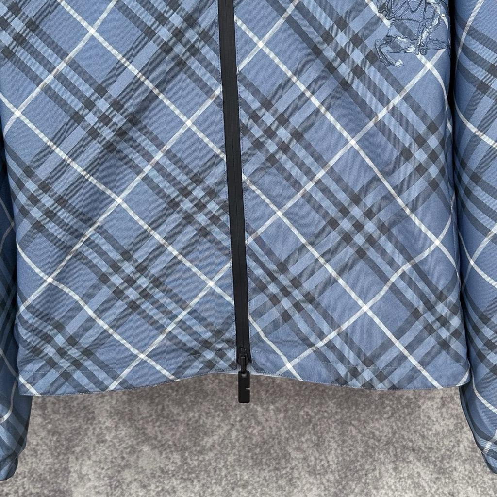 Burberry Reversible Check Jacket in Beige/Blue/Gray, Size XS/S/M/L