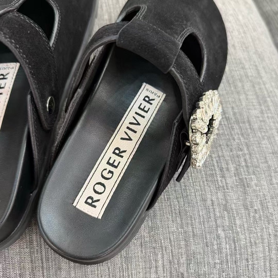 Roger Vivier Slidy Viv' Strass Buckle Mules, Size 35/36/37/38/39