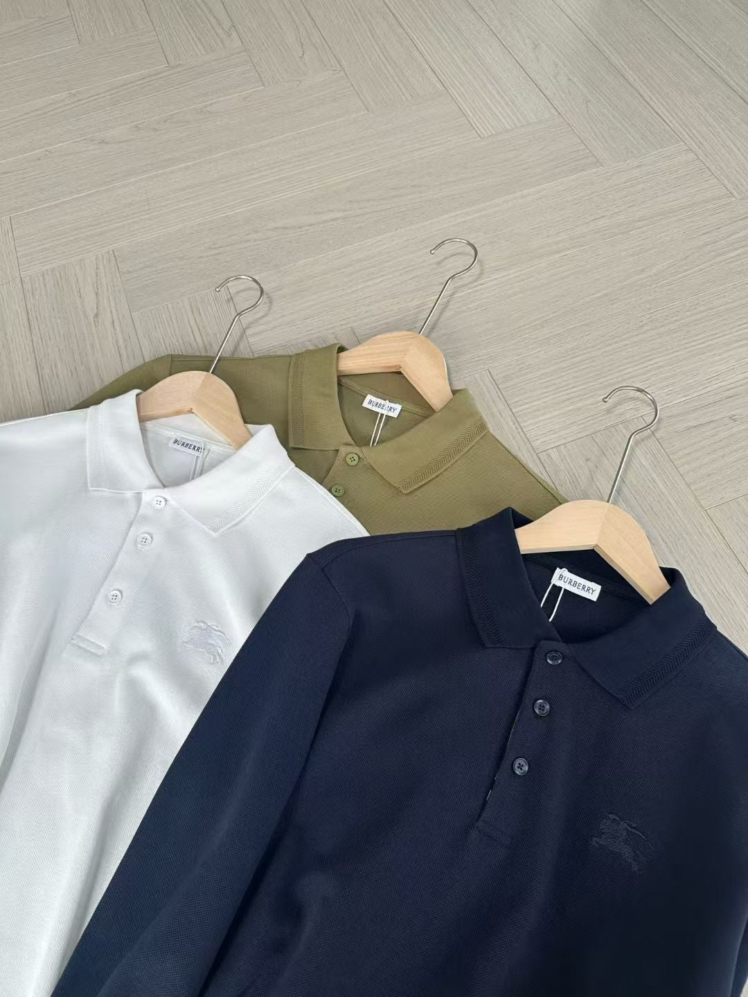 Burberry Long Sleeve Cotton Polo Shirt in Green/White/Blue, Size S/M/L/XL/XXL