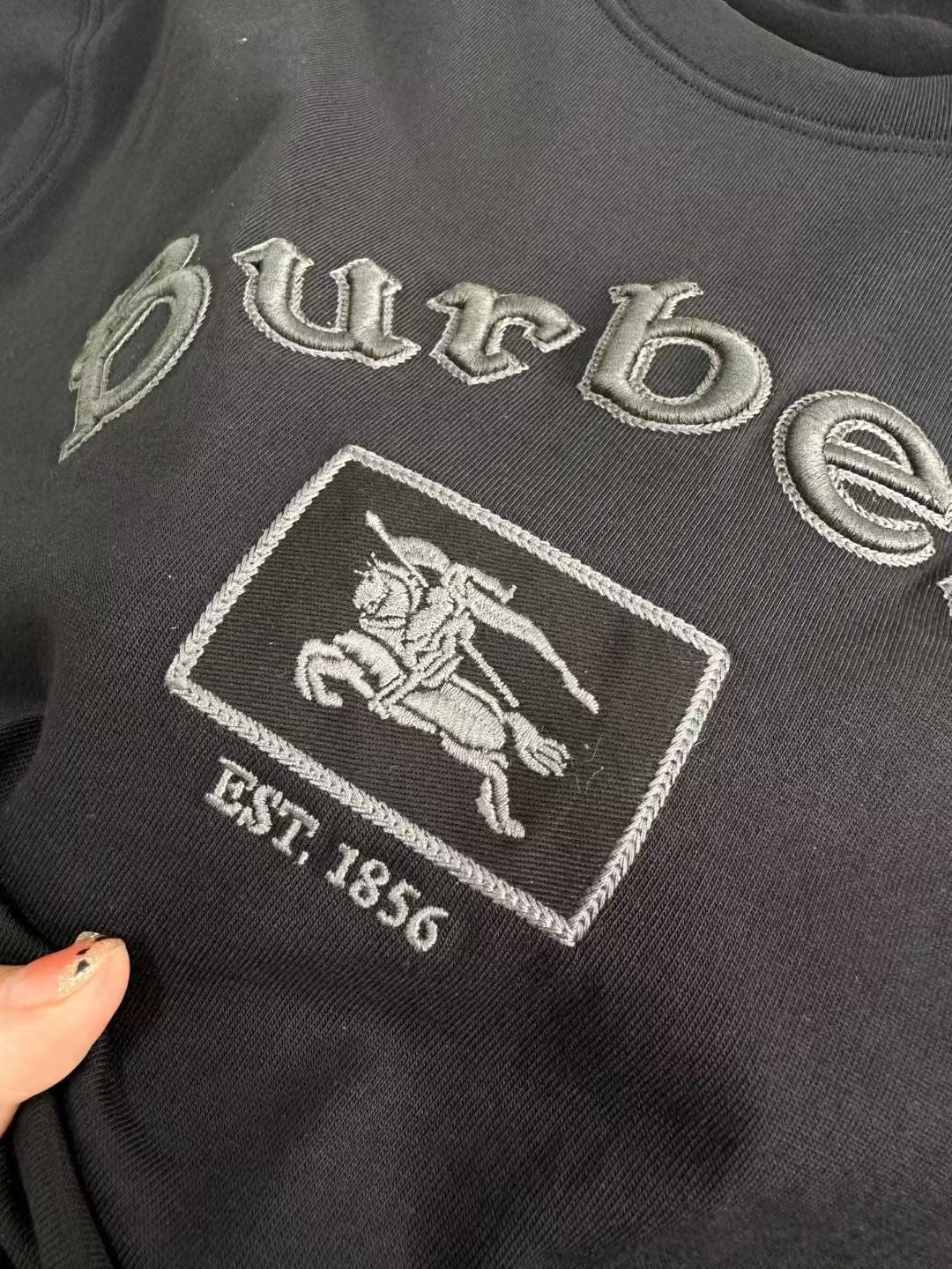 Burberry Long Sleeve Gothic Logo Cotton T-Shirt in Black