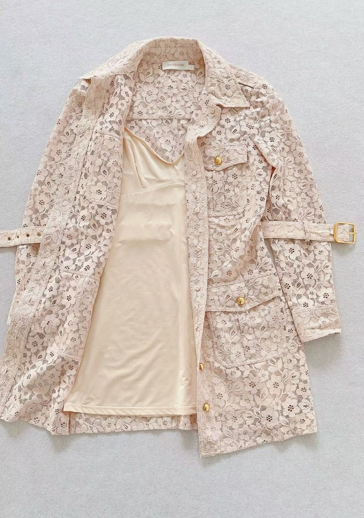 Zimmermann Lace Utility Shirtdress in Beige, Size AU 2