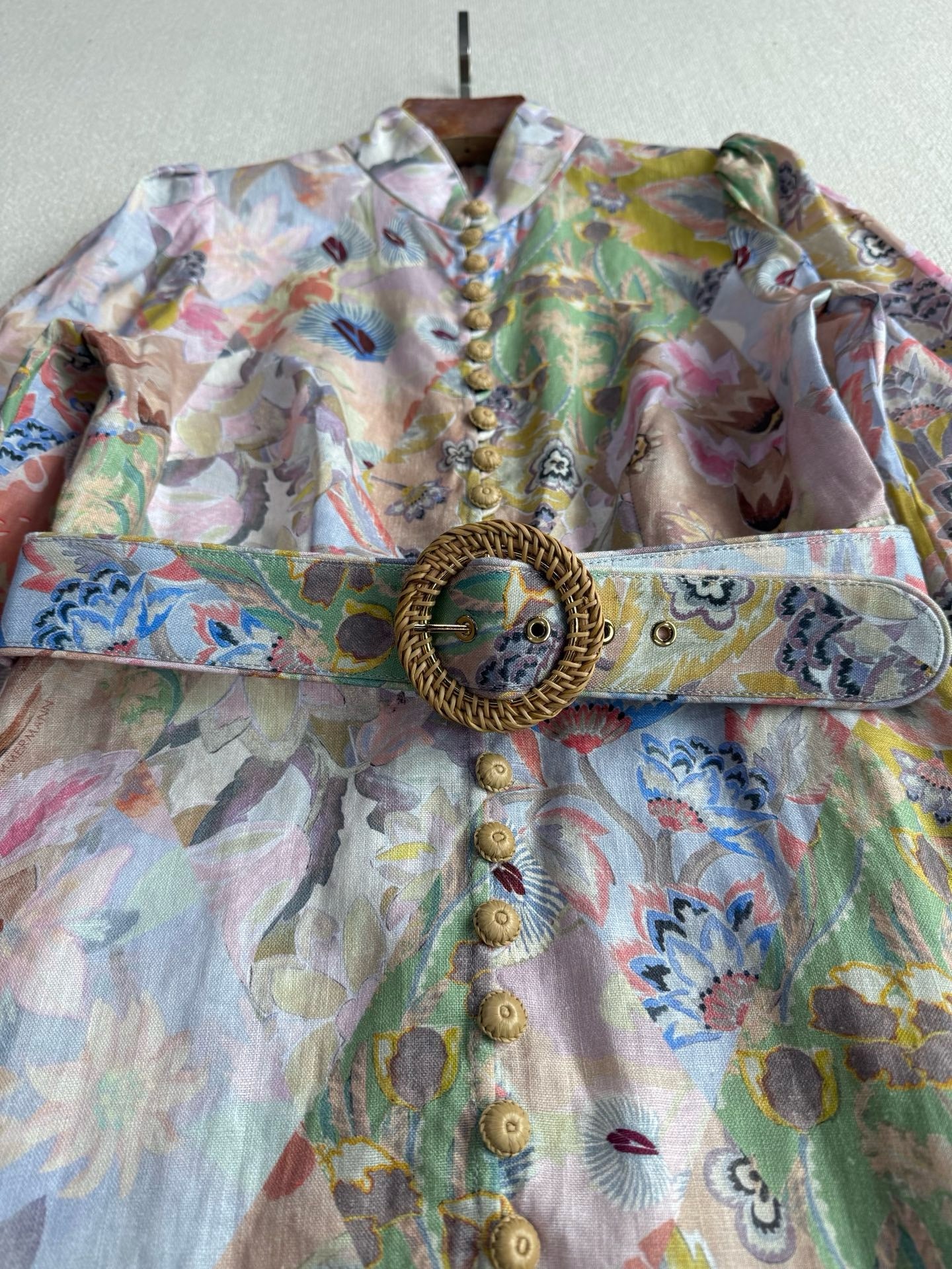 Zimmermann Floral Belted Linen Mididress, Size AU 0P/0/1/2/3