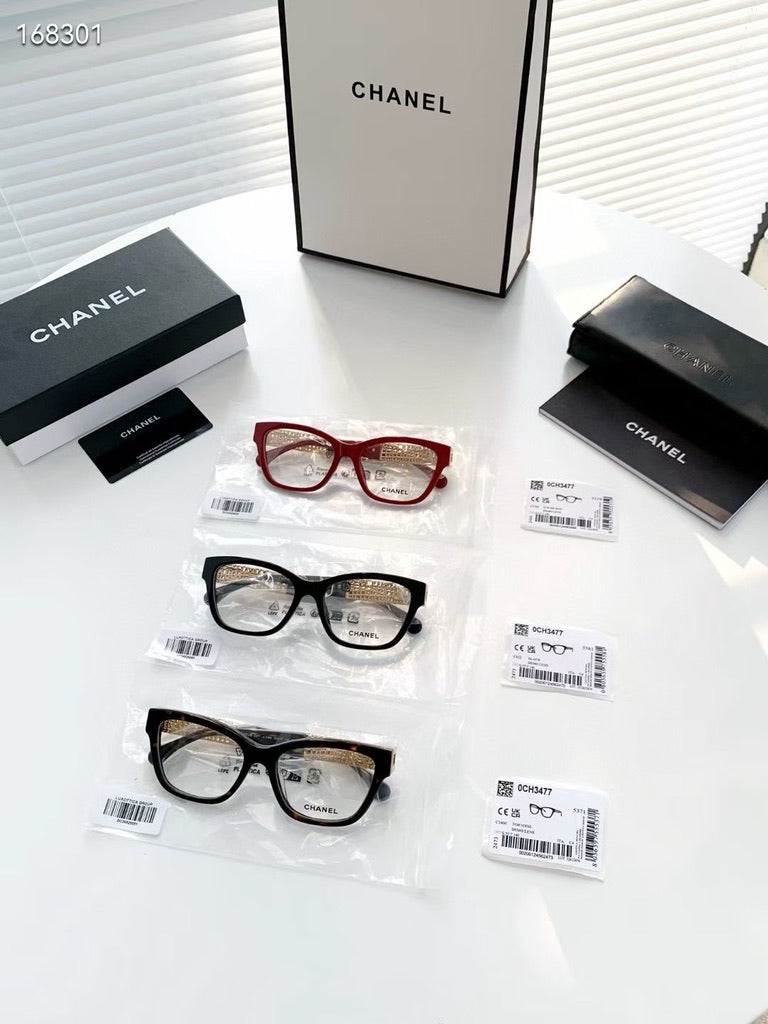 Chanel Cate Eye Optical Glasses in Red/Black/Brown CH3477