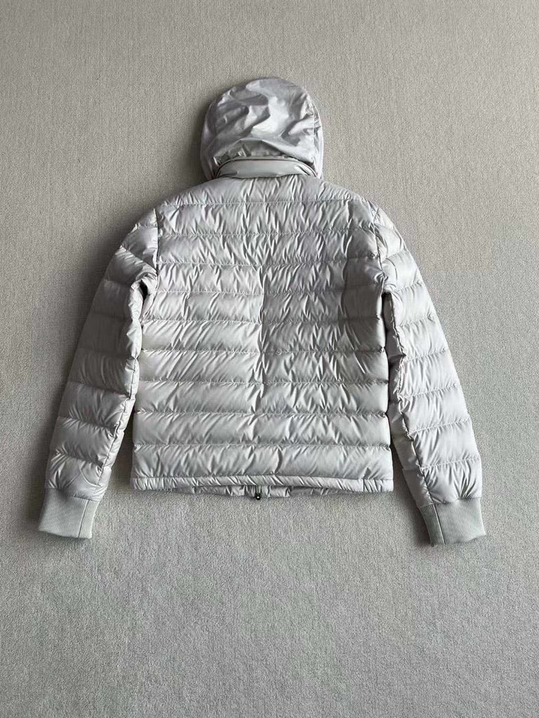Moncler Barrot Quilted Down Jacket in Off White, Size 4/5