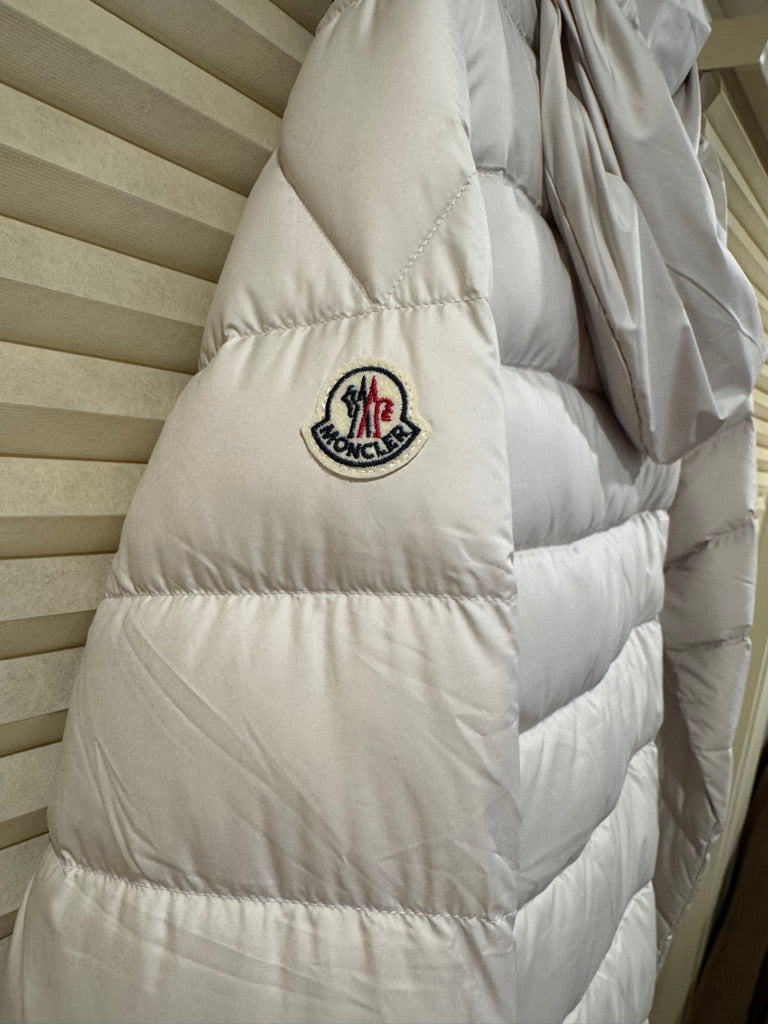 Moncler Barrot Quilted Down Jacket in Off White, Size 4/5