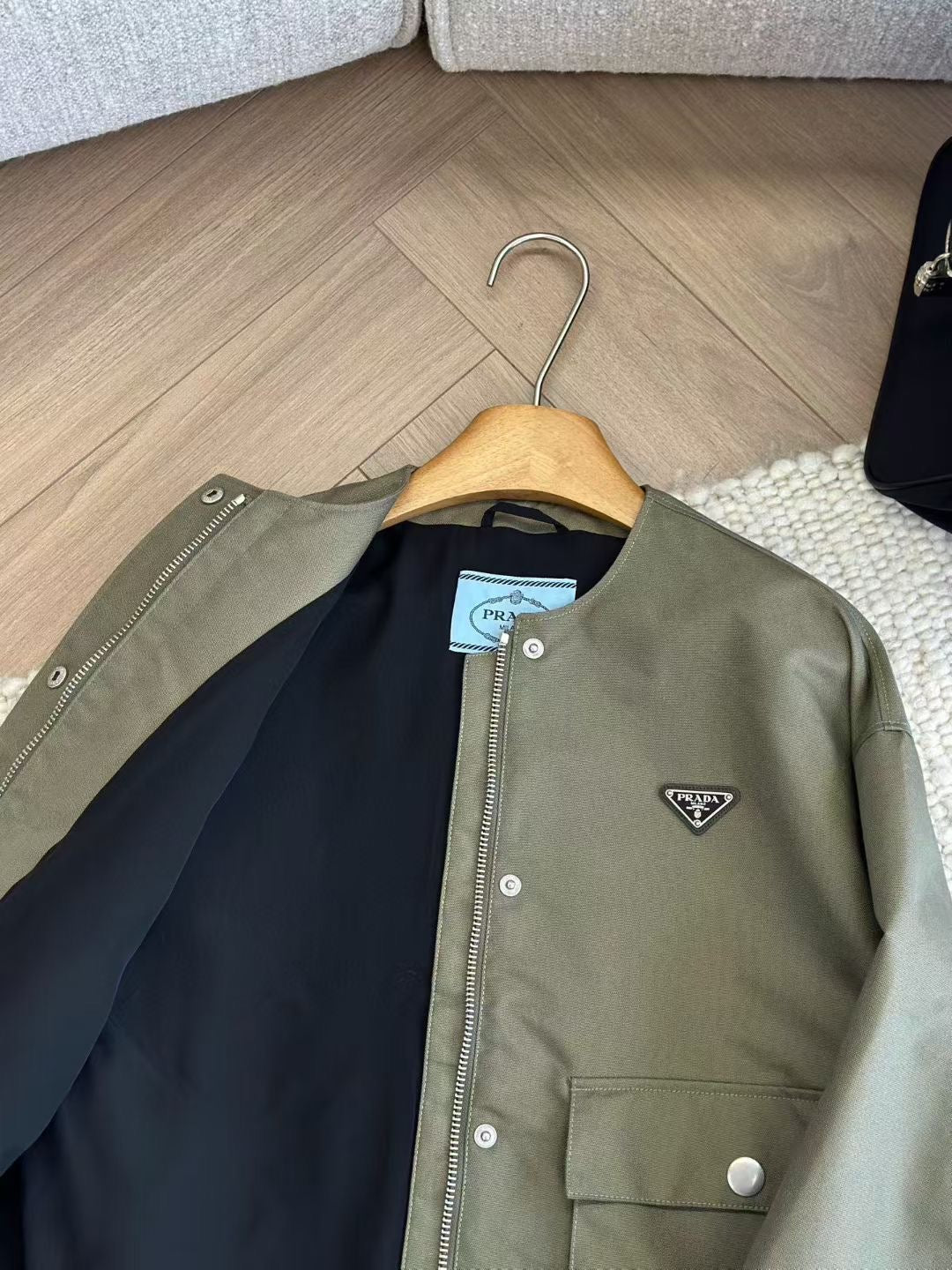 Prada Triangle-Logo Canvas Green Jacket, Size 36/38/40