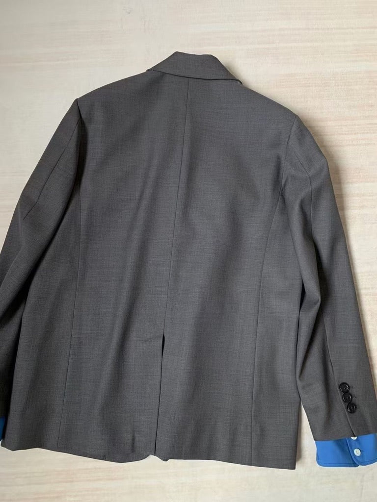 Miu Miu Logo Embroidered Oversized Wool Blazer Jacket in Gray, Size 36/38/40