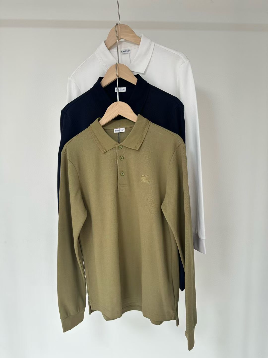 Burberry Long Sleeve Cotton Polo Shirt in Green/White/Blue, Size S/M/L/XL/XXL