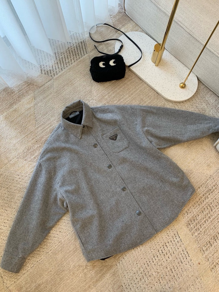 Prada Cashgora Caban Jacket in Gray, Size 36/38/40