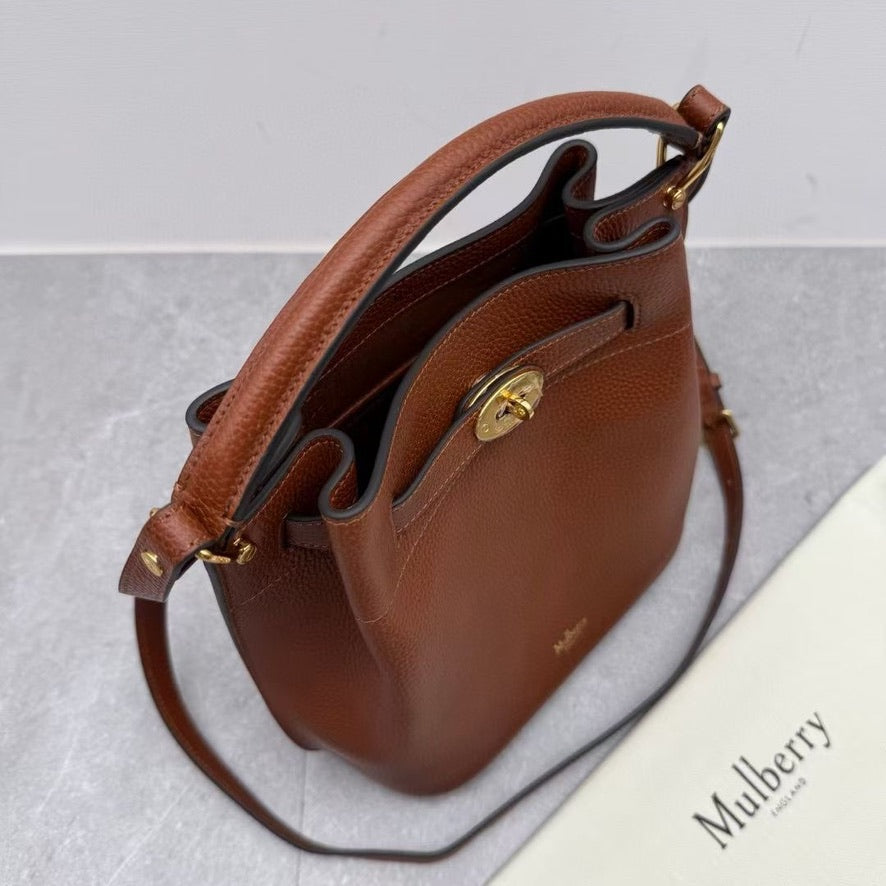 Mulberry Islington Small Bucket Bag in Ivory/Black/Brown (8.5 x 9 x 5 in)