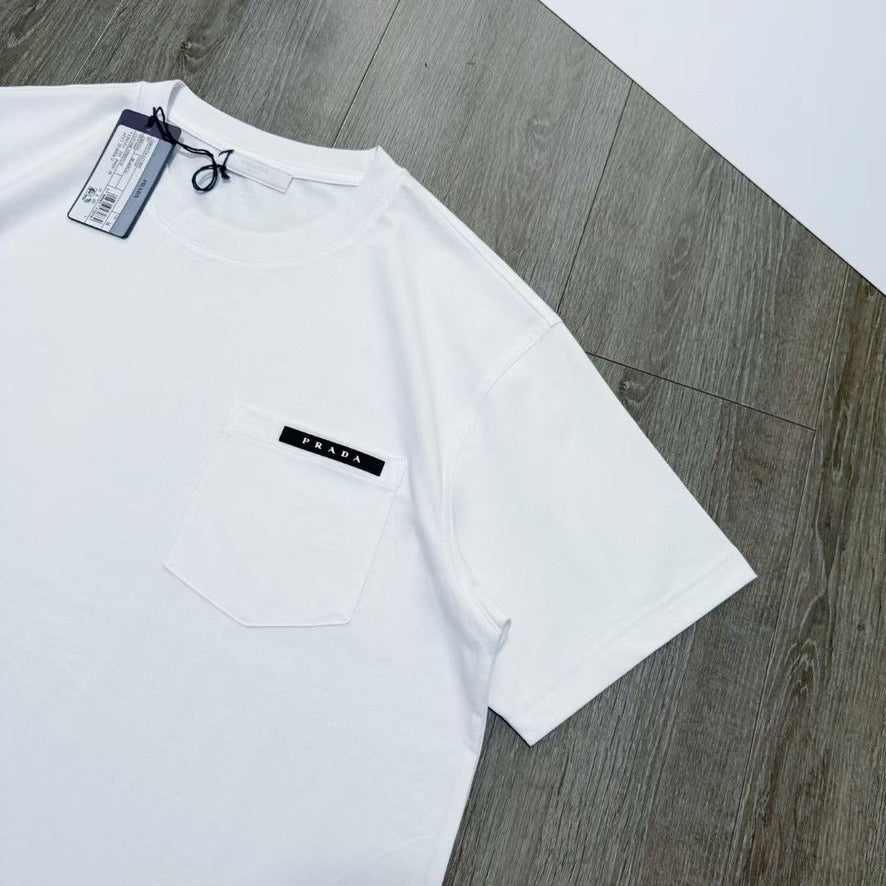 Prada Logo Cotton T-Shirt in Color White or Blue, Size S/M/L/XL/2XL