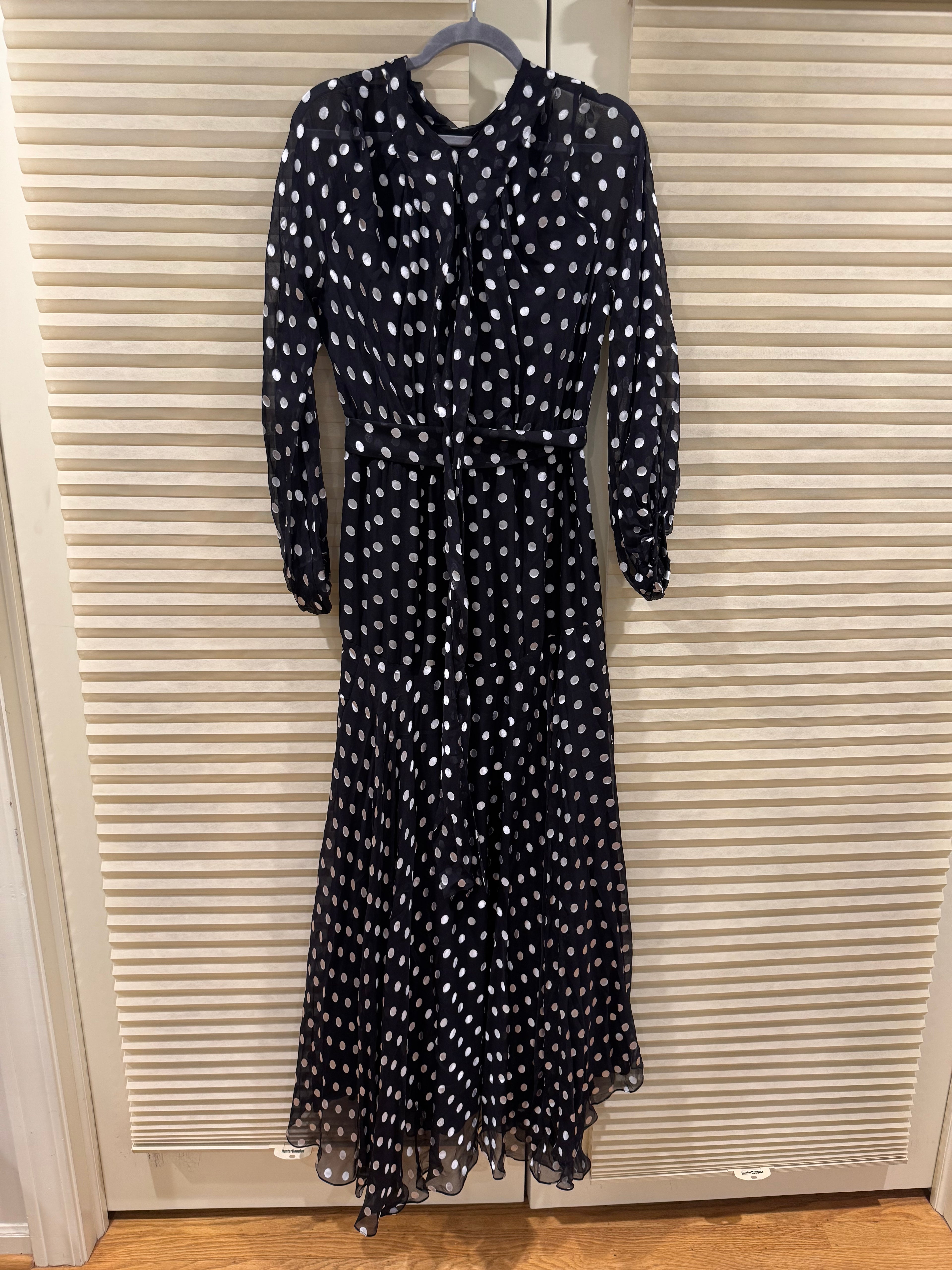 CH Carolina Herrera Silk Polka Dot Belted Maxi Dress, Size XS/S/M/L