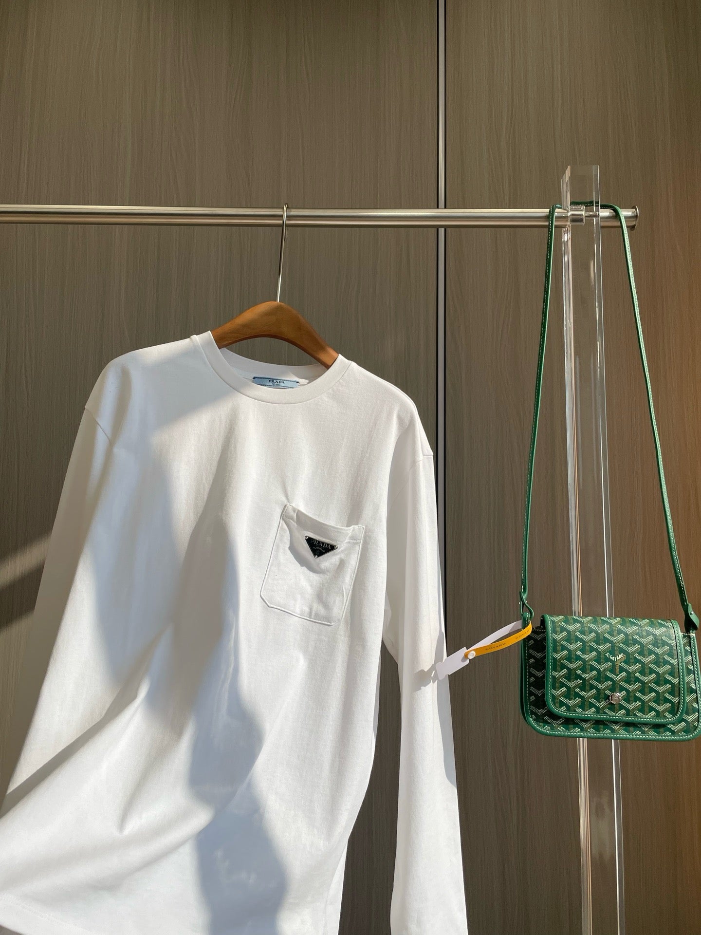 Prada Unisex Pocket Logo Long Sleeve T-Shirt in White, Size S/M/L/XL