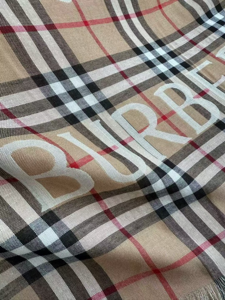 Burberry Wide EKD Check Wool Scarf in Sand (79 x 26 in)