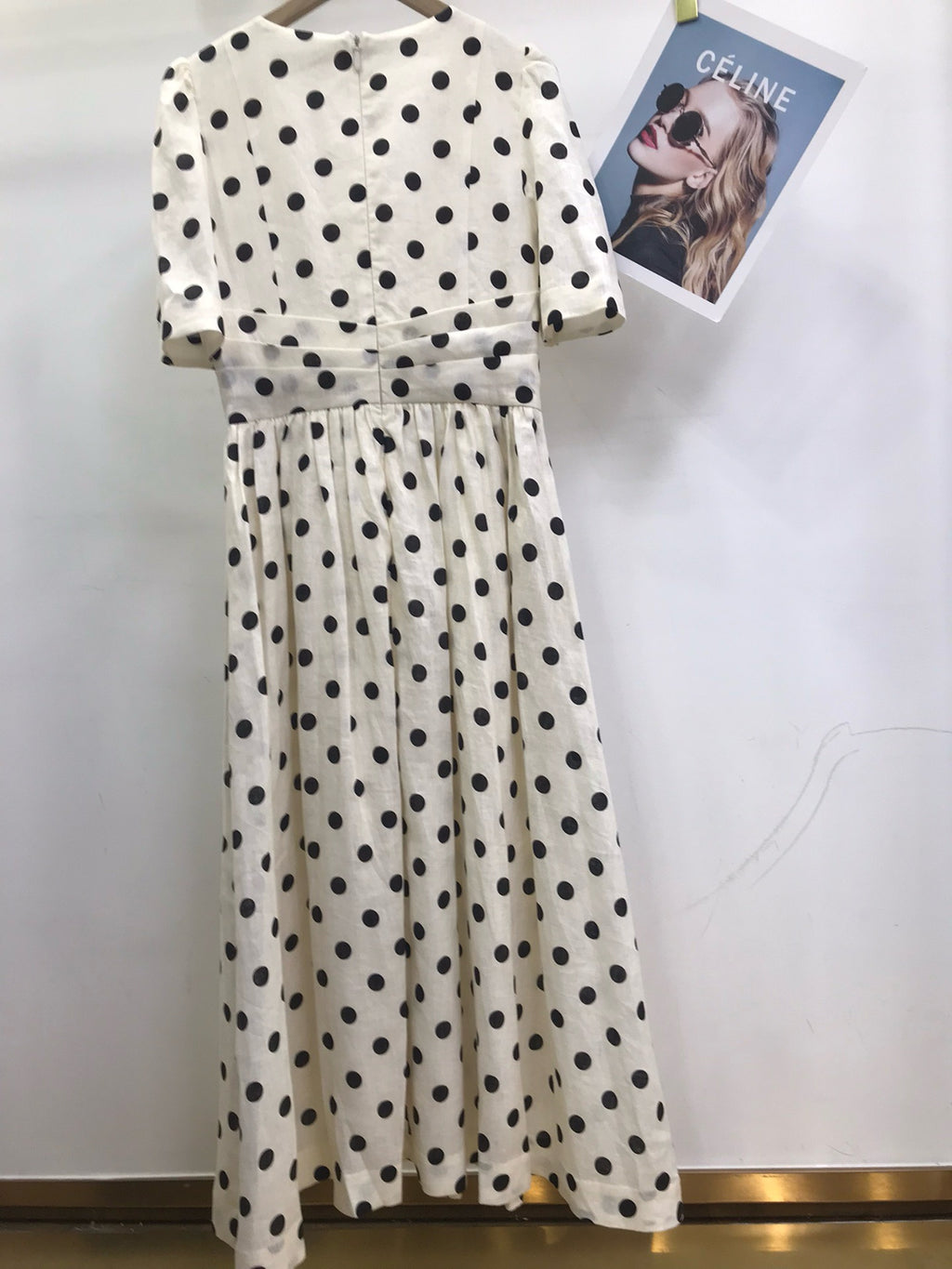 Zimmermann Polka Dot Linen Midi Dress in Cream, Size AU 0/1/2/3