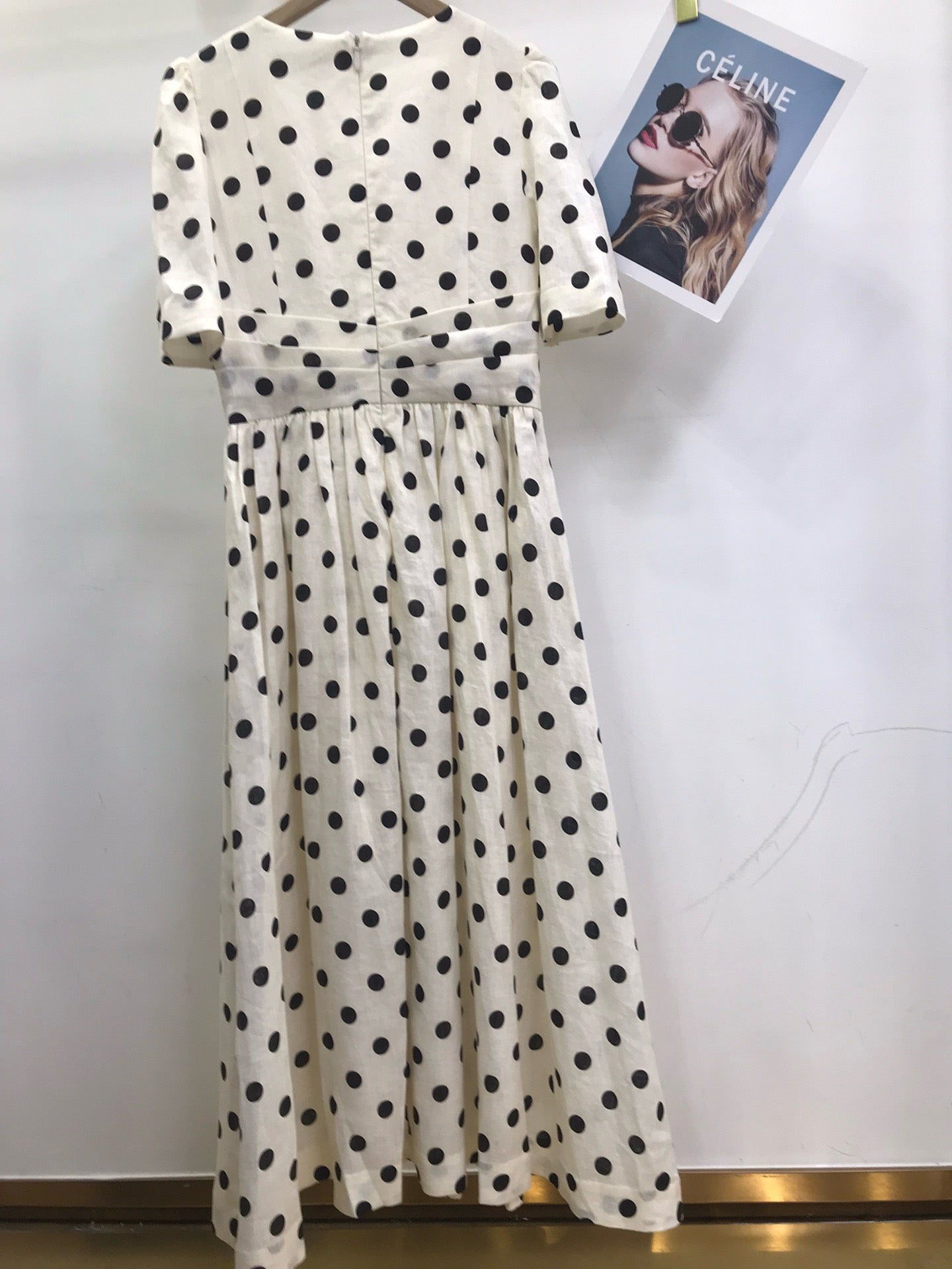 Zimmermann Polka Dot Linen Midi Dress in Cream, Size AU 0/1/2/3