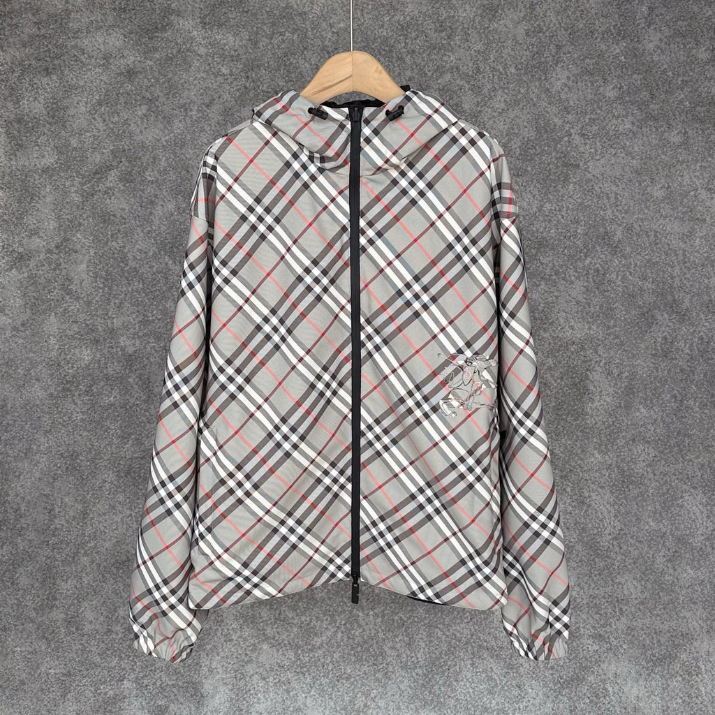 Burberry Reversible Check Jacket in Beige/Blue/Gray, Size XS/S/M/L