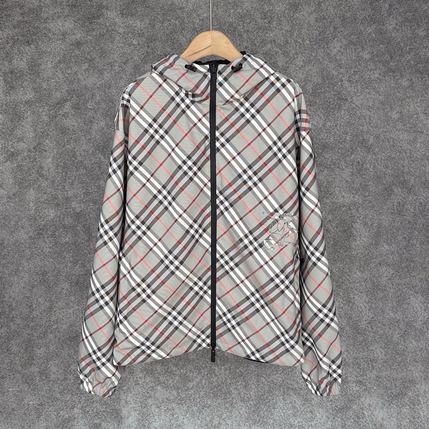 Burberry Reversible Check Jacket in Beige/Blue/Gray, Size XS/S/M/L
