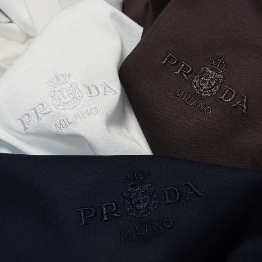 Prada Embroidered Logo Cotton T-Shirt, Size S/M/L/XL/XXL