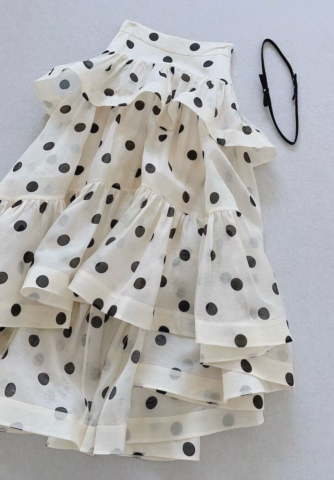 Zimmermann White Polka Dot Silk/Linen Blend Belted Maxi Skirt, Size AU 2