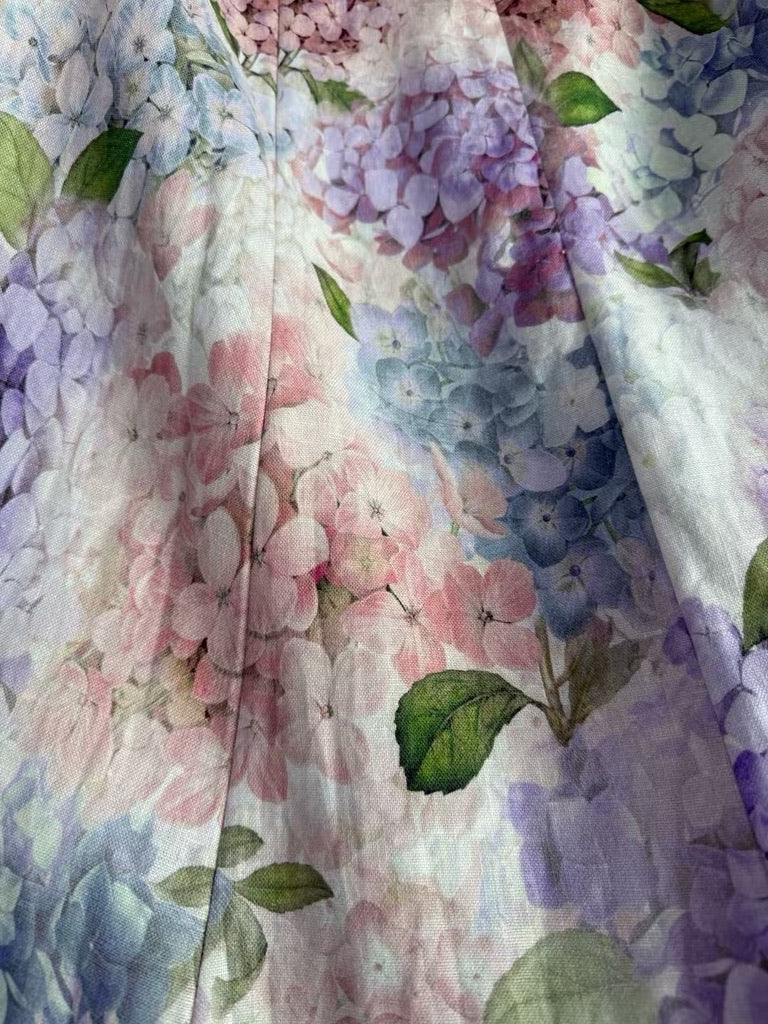 Zimmermann Floral Belted Linen Midi Dress, Size AU 1/2/3