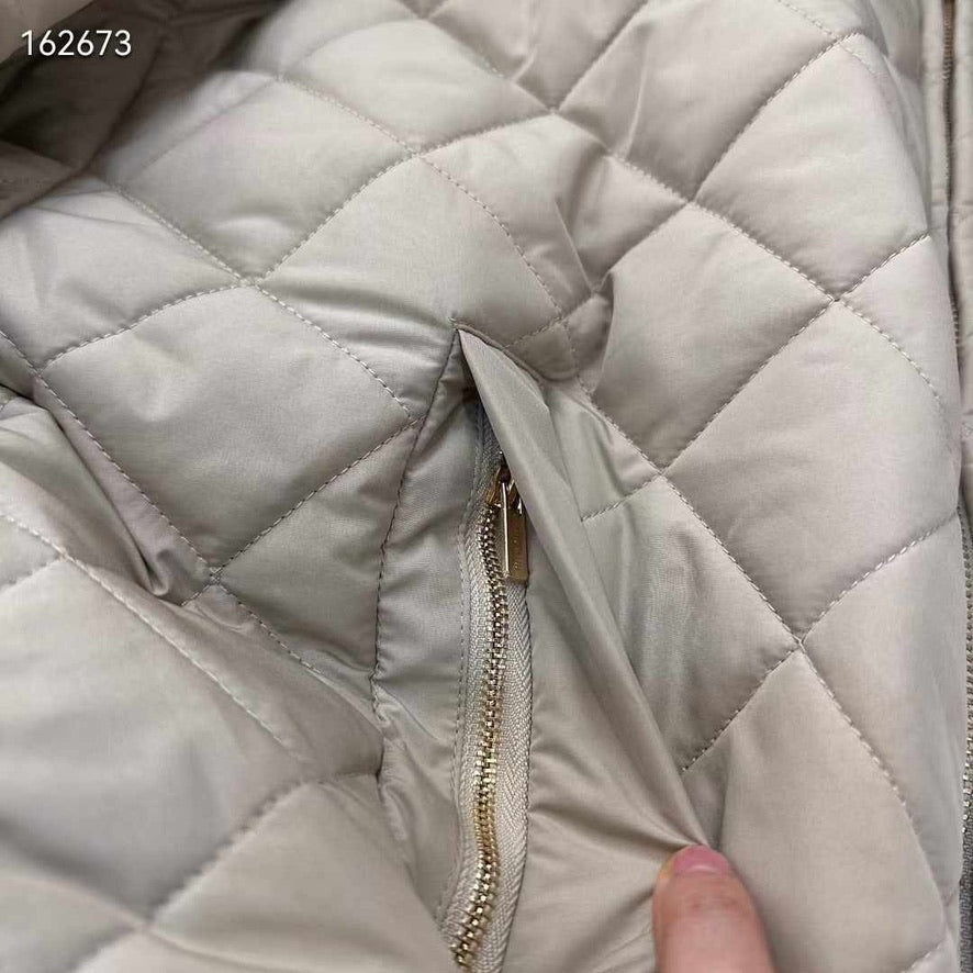 Miu Miu Technical Fabric Blouson Padded Jacket in Sabbia, Size S/M/L