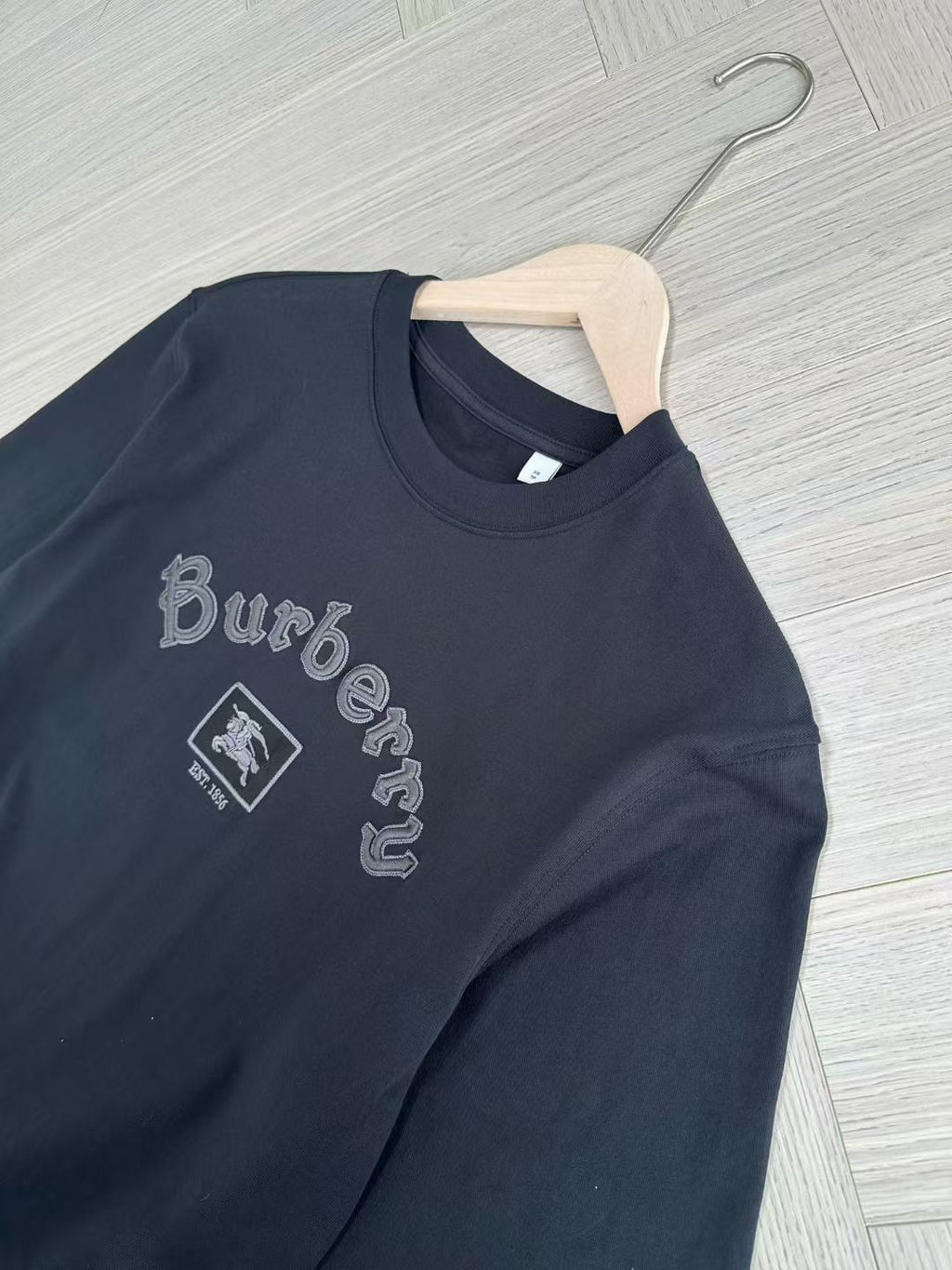 Burberry Long Sleeve Gothic Logo Cotton T-Shirt in Black