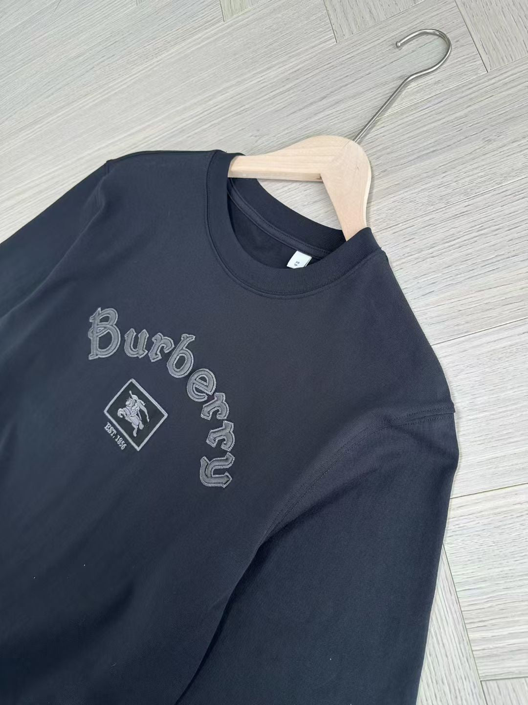 Burberry Long Sleeve Gothic Logo Cotton T-Shirt in Black