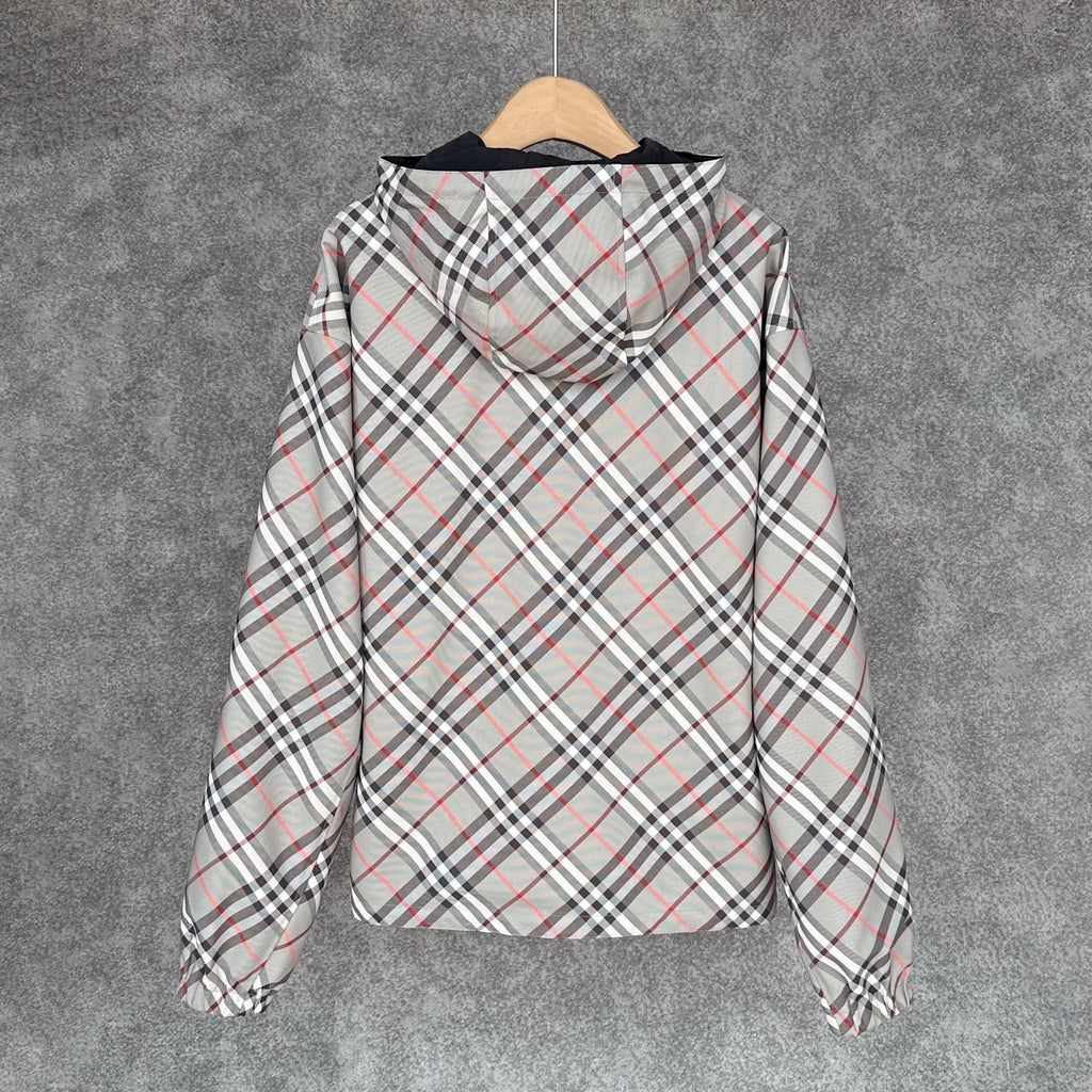 Burberry Reversible Check Jacket in Beige/Blue/Gray, Size XS/S/M/L