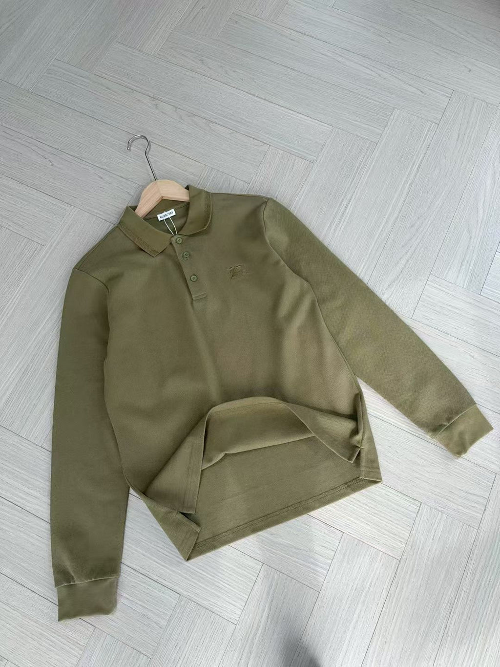 Burberry Long Sleeve Cotton Polo Shirt in Green/White/Blue, Size S/M/L/XL/XXL