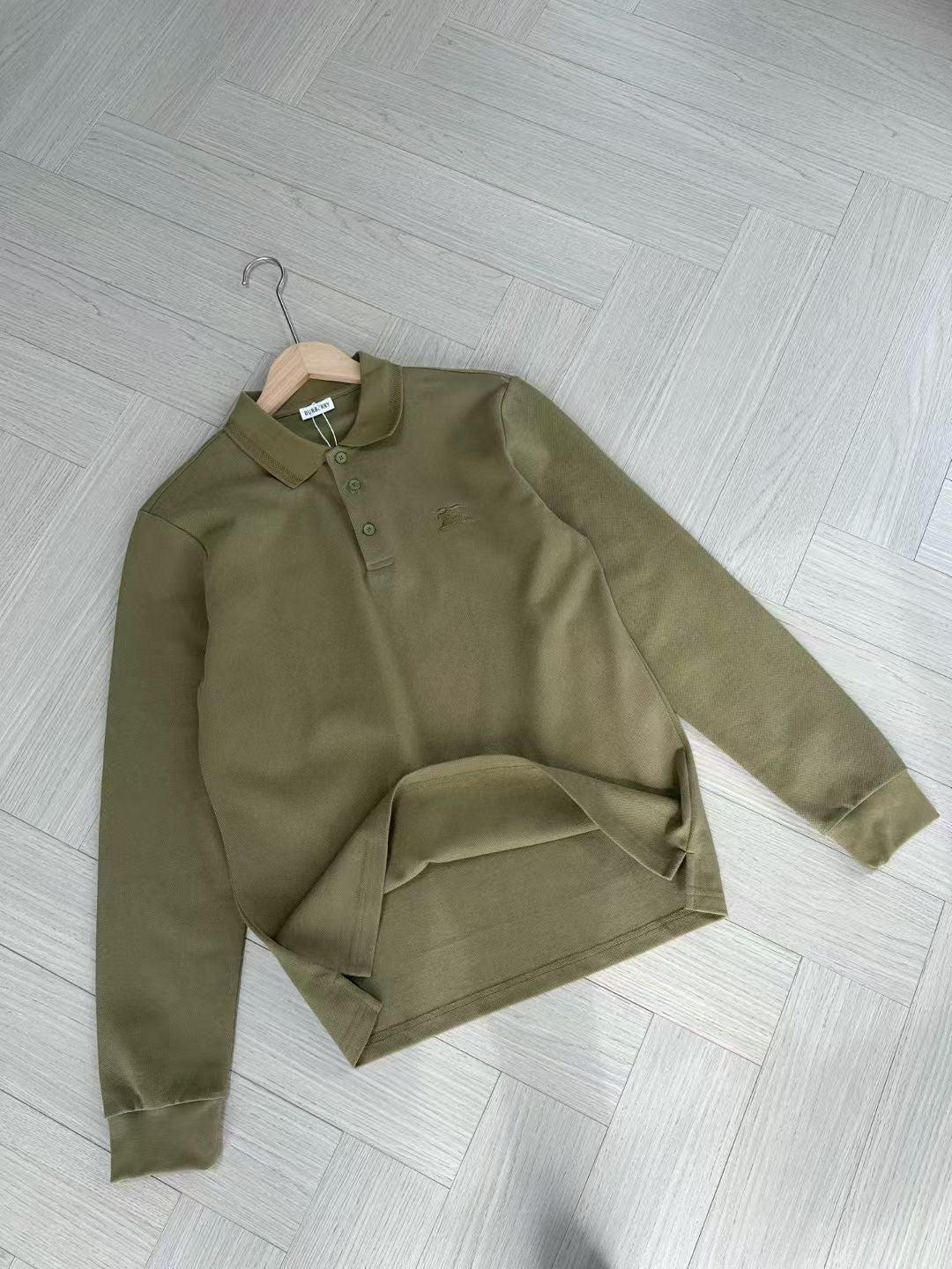 Burberry Long Sleeve Cotton Polo Shirt in Green/White/Blue, Size S/M/L/XL/XXL