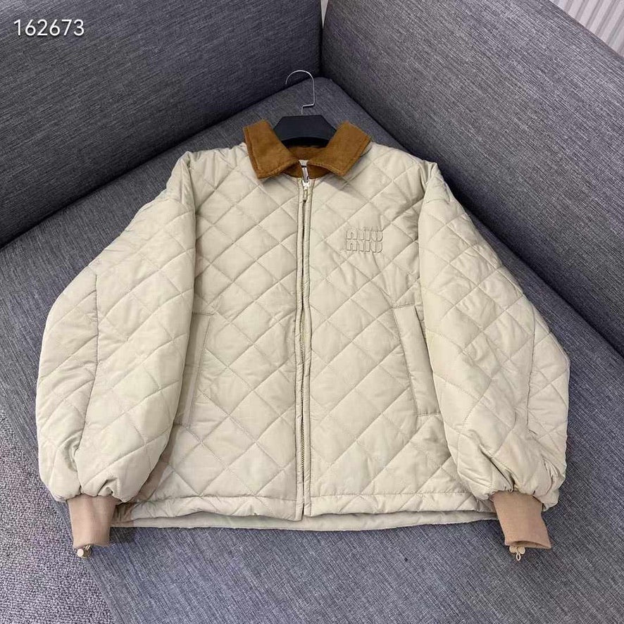 Miu Miu Technical Fabric Blouson Padded Jacket in Sabbia, Size S/M/L
