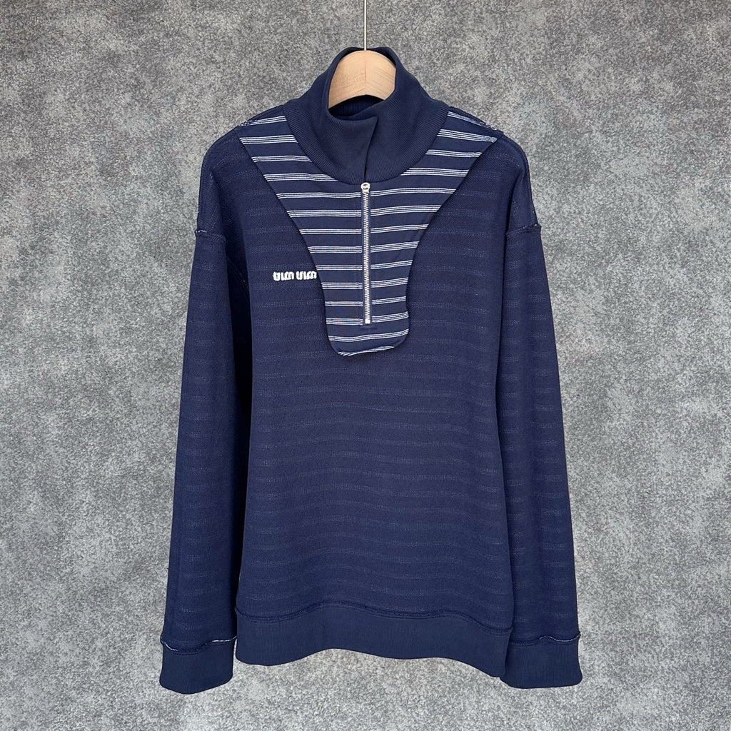 Miu Miu Blue/White Striped Zipper Shirt, Size S/M/L