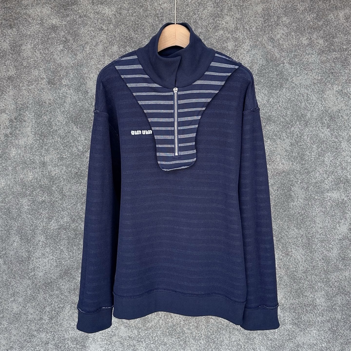 Miu Miu Blue/White Striped Zipper Shirt, Size S/M/L
