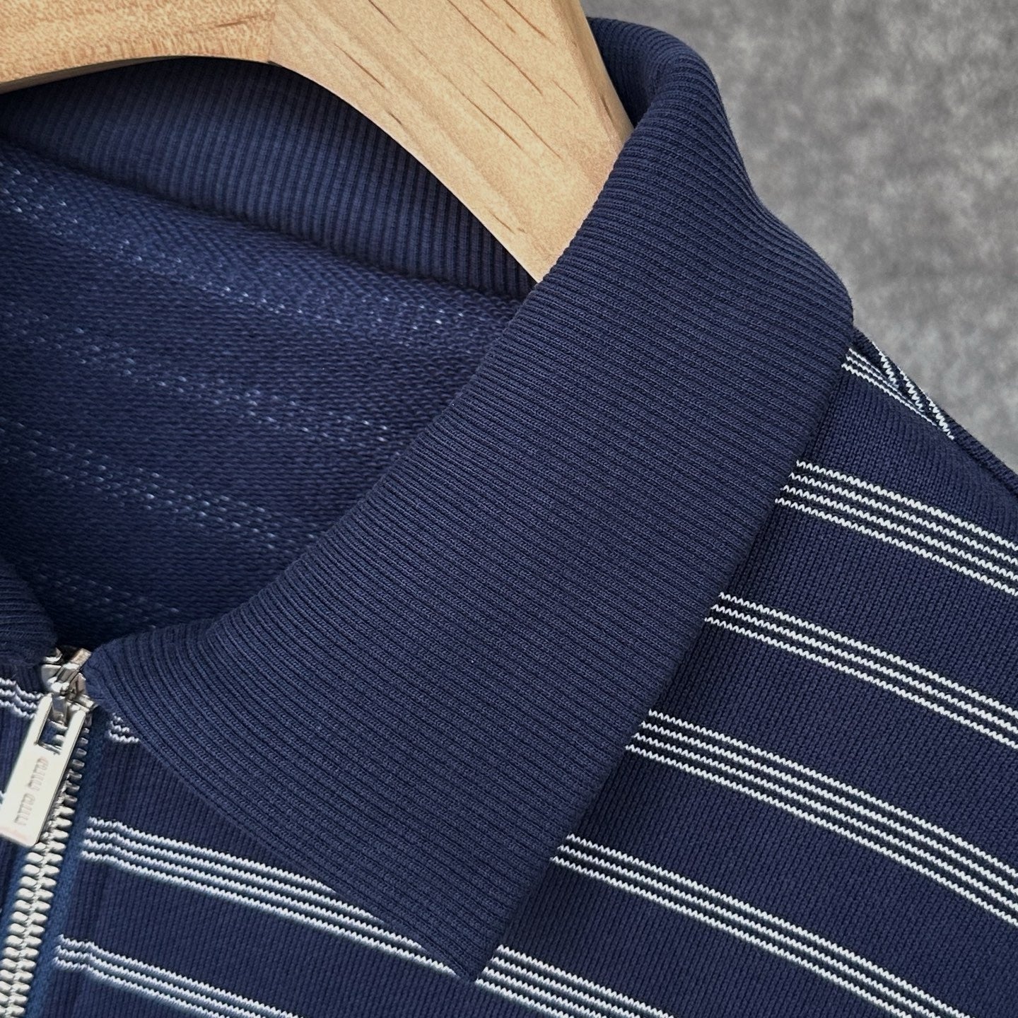 Miu Miu Blue/White Striped Zipper Shirt, Size S/M/L