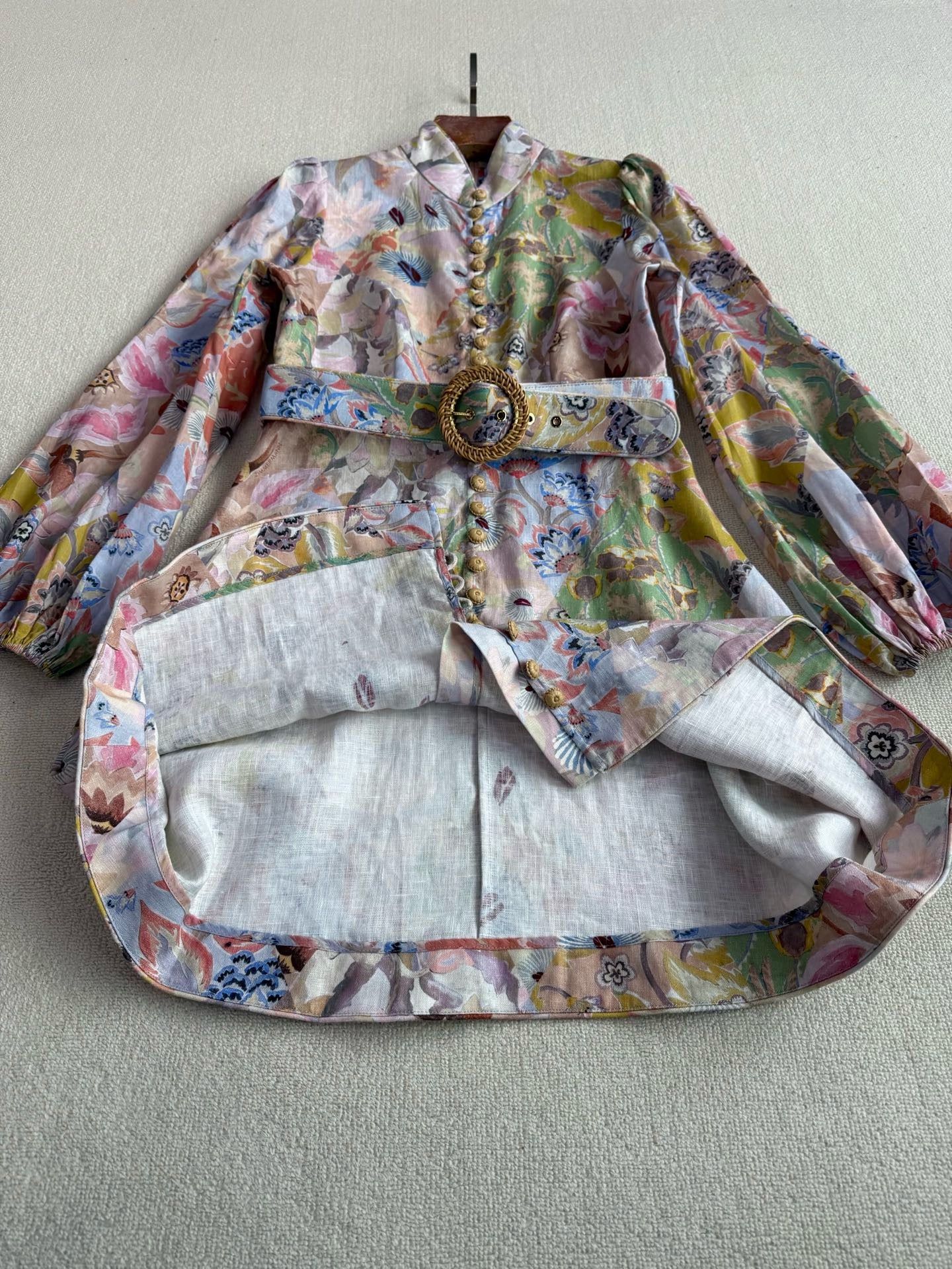 Zimmermann Floral Belted Linen Mididress, Size AU 0P/0/1/2/3