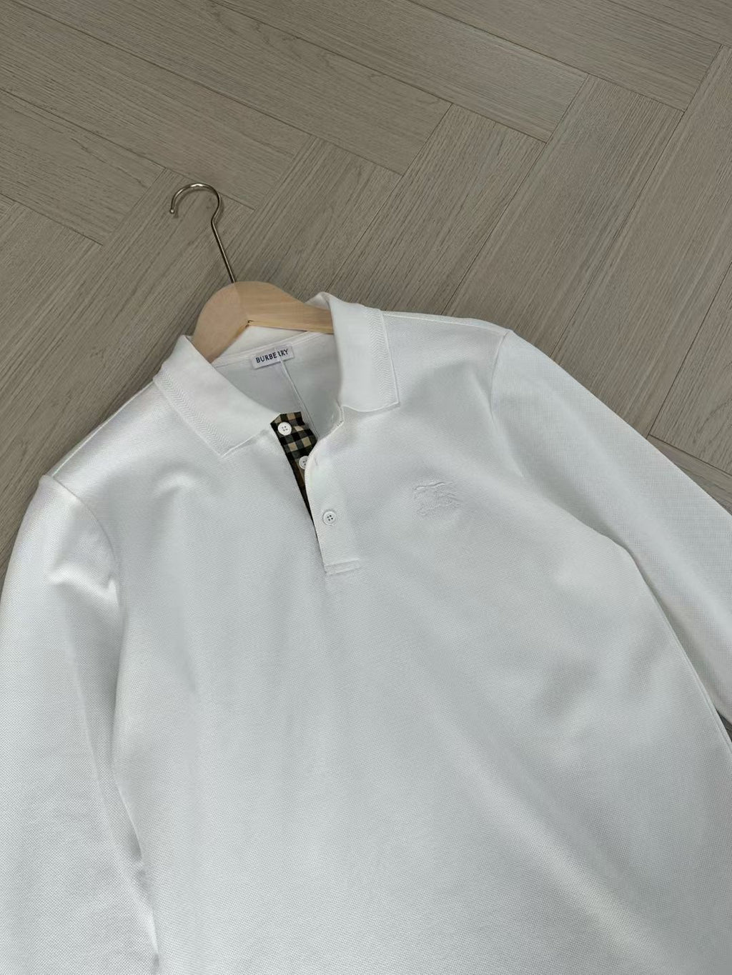 Burberry Long Sleeve Cotton Polo Shirt in Green/White/Blue, Size S/M/L/XL/XXL