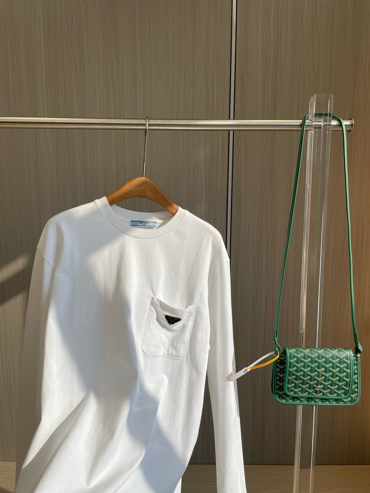 Prada Unisex Pocket Logo Long Sleeve T-Shirt in White, Size S/M/L/XL