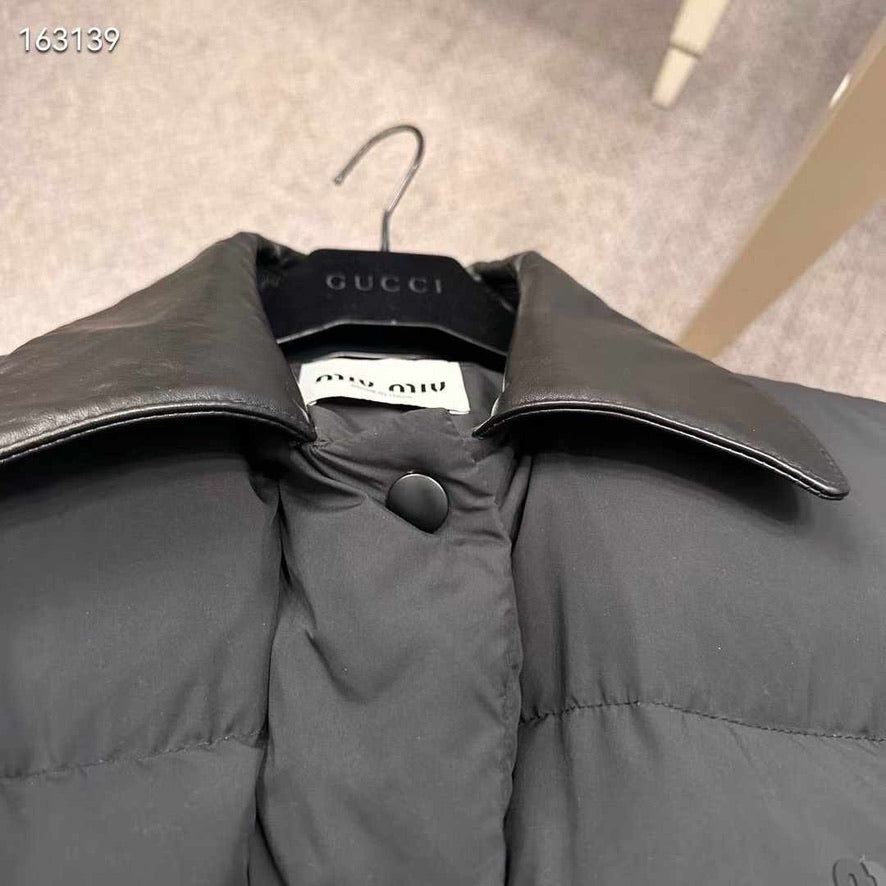 Miu Miu Technical Ponge Cropped Down Jacket in Black, Size S/M/L