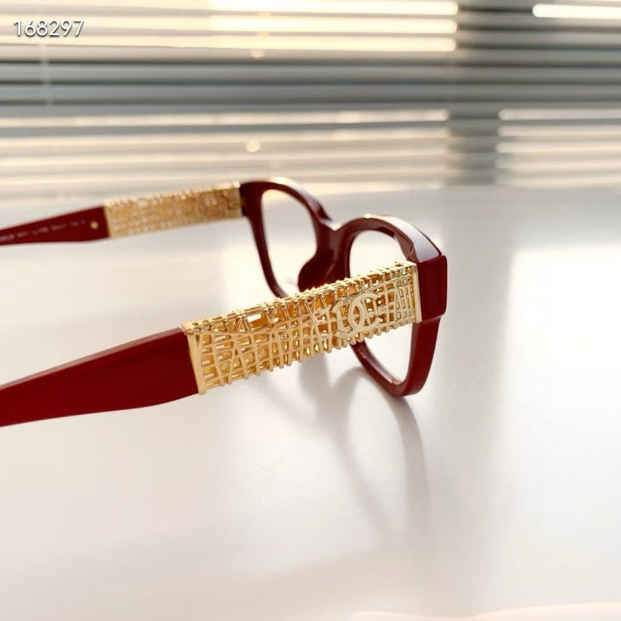Chanel Cate Eye Optical Glasses in Red/Black/Brown CH3477