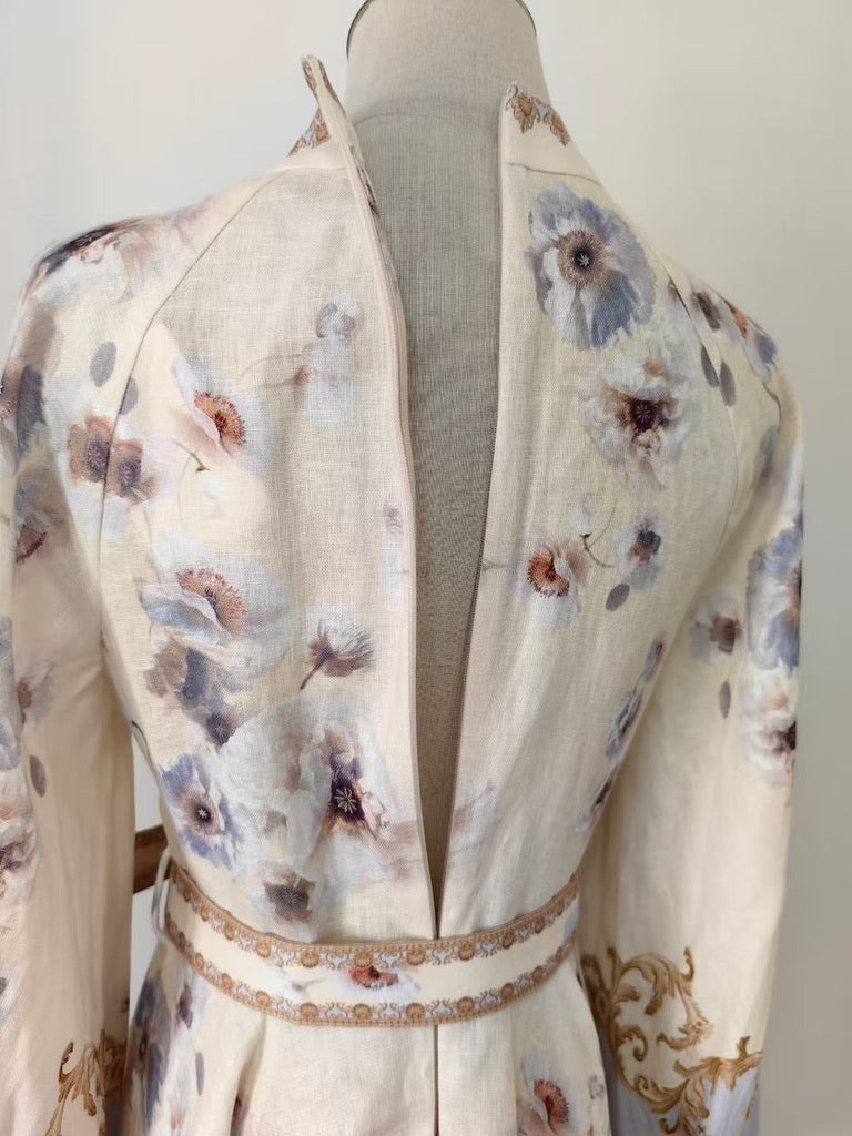 Zimmermann Buttoned Mini Dress in Blue Floral, Size AU 0/1/2/3